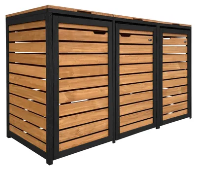 Immagine prodotto di AXI Lex Copribidone Spazzatura in legno Marrone/Nero - Copri Bidone Spazzatura 3 contenitori - Max. 240L - Copribidone Spazzatura Esterno con eccellente ventilazione