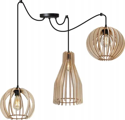 Image de Light-Home Timber lampe à suspendre - lampe à suspendre en forme d'araignée - lampe de plafond pour le salon chambre à coucher et salle à manger - lampe d'araignée avec 3 tête - suspension en métal et en bois - E27