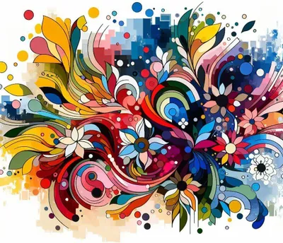 Productafbeelding van Abstract bloemen schilderij - Bloemrijke kunst - Woonkamer decoratie - Uniek ontwerp - 20x20 cm - Multicolor