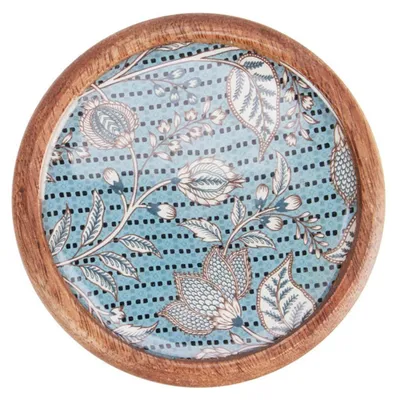 Image de Excellent Houseware | Dessous-de-verre - Lot de 4 - Bois de manguier - Dessous-de-tasse - Motifs floraux - Décoratifs