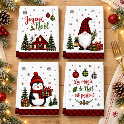 4er-Set Weihnachts-Geschirrtücher, Dekoration, Küchentücher
