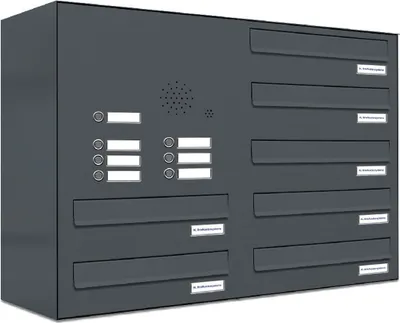Produktbild von 7er Briefkastenanlage für Zaundurchwurf RAL Farbe 7016 Klingel Sprechgitter