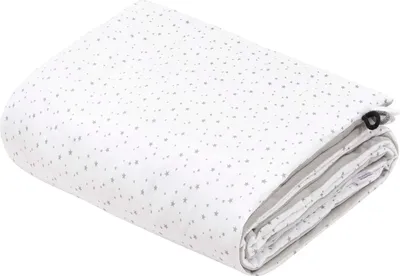 Produktbild von Jukki Babydecke 100x140 cm doppelseitig – gefüttert, mit Sensorikbändern – Twinkle Stars & Grey Velvet