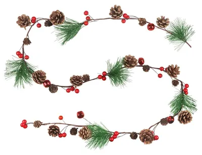 Productafbeelding van Kerstkrans van 2 meter met dennenappels, rode bessen en belletjes