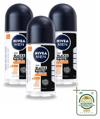 Obrázok produktu pre 3 x NIVEA MEN Black & White Ultimate Impact antiperspirant roll-on 50 ml - balenie s 3 kusmi