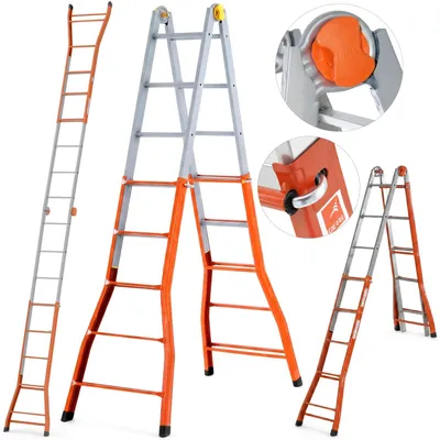 Zdjęcie produktu dla Drabina stalowa teleskopowa 5,68 m GIERRE 5x5 na schody przegubowa 125 kg, Obraz wygenerowany przez AI