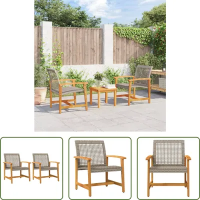 Produktbild von The Living Store Gartenstühle 2 Stk. Grau Poly Rattan und Akazienholz