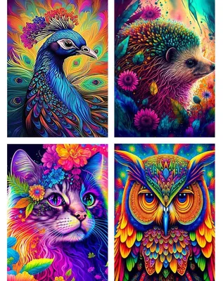 Produktbild von Diamond Painting Set 4er Pack Tiere & Blumen 30x40cm