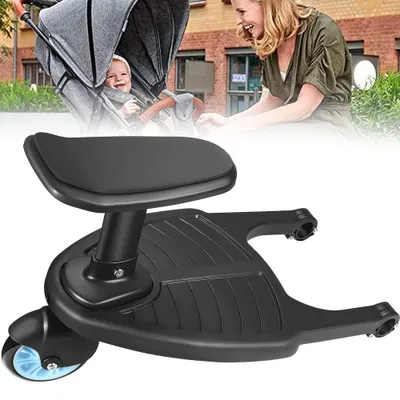 Produktbild von Trittbrett Mitfahrbrett Passend Universal Stehbrett Trittbrett Kinderwagen Zubehör mit Sitz Mit Einer Maximalen Belastung von 25Kg Schwarz