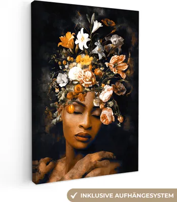 Obrázok produktu pre MuchoWow® - Plátno - Kvety - Žena - Zlatá, nástenná maľba, nástenné dekorácie obrazy obývacia izba, 40x60cm
