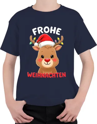 Produktbild von Frohe Weihnachten Weihnachtsgeschenk Rentier niedlich Rudolph Uni Kinder T-Shirt, Navy, 152