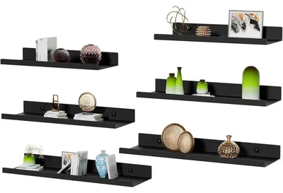 Immagine prodotto di Set di 3 mensole a parete in metallo nero, design industriale, ideali per soggiorno, cucina, bagno, ufficio