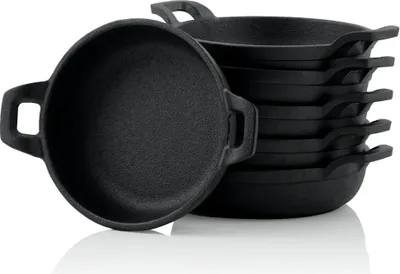 Produktbild von BBQ-Toro Gusseisen Grillpfännchen (6-er Set) | Ø 13 cm | Bereits eingebrannt