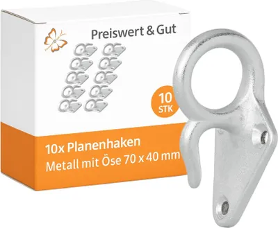 Produktbild von 10x Dreilochplanenhaken aus Gusseisen 70x40mm verzinkt Planenhaken in Silber Netzhaken und Spannhaken für den Anhänger