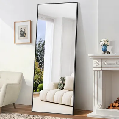 Standspiegel 179x65 cm, schwarzer Alurahmen, großer Wandspiegel
