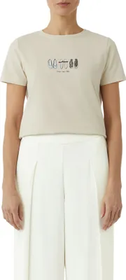 Produktbild von Comma Damen Regular-Fit T-Shirt mit Print aus Baumwollmix, Braun, Größe 36