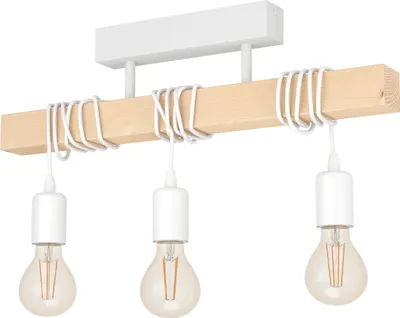 Produktbild von EGLO Deckenlampe Townshend, Vintage Deckenleuchte im Industrial Design, Retro Pendelleuchte aus Stahl und Holz, Farbe: Weiß, braun, Fassung: E27