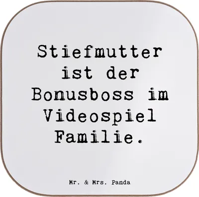 Produktbild von Mr. & Mrs. Panda untersetzer bedruckt Stiefmutter Bonusboss - Weiß - Geschenk, Personalisierter, Weihnachten, personalisiert, Fürsorge, Bierdeckel, Herausforderung, Liebe