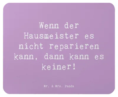 Produktbild von Mr. & Mrs. Panda Mousepad Spruch Hausmeister Hilfe - Lavendeltraum - Geschenk, Berufe, Geschenke für Berufstätige, Servicegeist, Beruf, mit Herz, mousematte, Handwerker