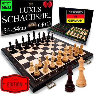 Zdjęcie produktu dla APEQi® LUXUS SCHACH – duża szachownica drewniana WYSOKIEJ JAKOŚCI – [54 x 54 cm], lite drewno, 2 DODATKOWE królowe, pomysł na prezent – składana szachownica drewniana, duża