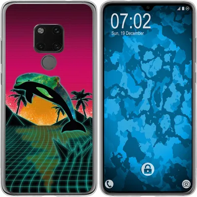 Produktbild von PhoneNatic Case kompatibel mit Huawei Mate 20 Silikon-Hülle Retro Wave Delphin M1