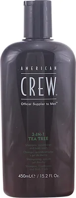 Produktbild von American Crew 3-in-1 Tea Tree, 450 ml, 3-in-1 Shampoo & Pflegespülung & Duschbad, Nicht-professionell, Männer, Glanz, Glättend, Weichmachend, Flasche