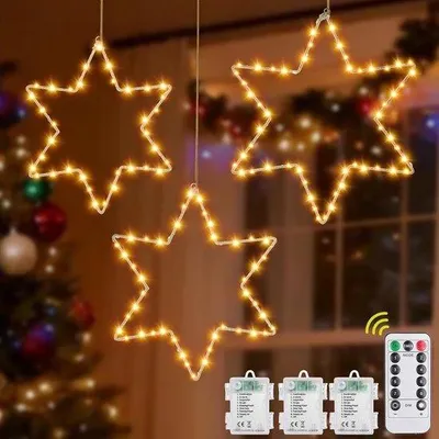 Obrázek produktu pro Vánoční osvětlení – Bílé – 32 cm, 29 cm a 26 cm – LED vánoční hvězda, dekorace do oken a dveří