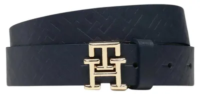 Produktbild von Tommy Hilfiger - Gürtel für Damen, Metal Logo, Schweinsleder NA1434 (90 cm) (Dunkles Marineblau/Gold)