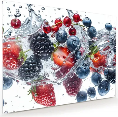 Produktbild von Glasbild 120x90cm in XXL für Wohnzimmer, Schlafzimmer Motiv Beeren im Wasser
