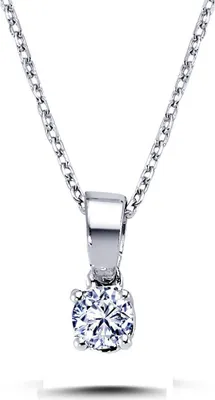 Immagine prodotto di collana con solitario di diamanti da 0,15 carati in oro bianco 14 carati