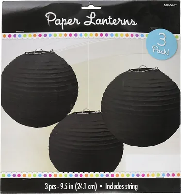 Papierlaternen schwarz 24 cm, 3 Stück, rund, Sternmotiv