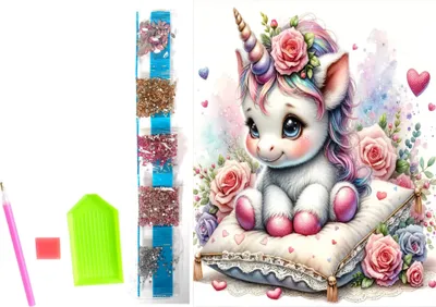 Image de NORIMPEX Peinture diamant sur toile Licorne florale 23x30cm