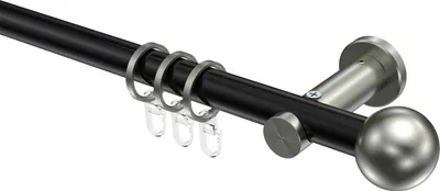 Produktbild von Interdeco Gardinenstange / Vorhangstange Schwarz / Edelstahl-Optik, Typ Platon Luino (Kugel), 20 mm Ø 1-läufig, 160 cm