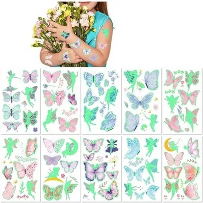 Produktbild von Famanu Temporäre Tattoos Schmetterling Leuchtend – 10 Blatt