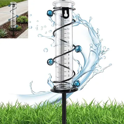 Produktbild von Regenmesser, Regenmesser mit Metallständer – frostsicher, Skala bis 170 mm, gut ablesbar – für Außenbereich Garten Hof Deck Rasen Landschaft