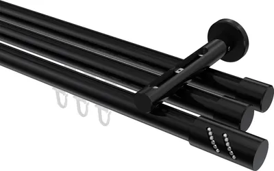 Produktbild von Interdeco Innenlaufstange / Gardinenstange mit Innenlauf Schwarz, Typ Siteno Zoena (Glitzerzylinder), 20 mm Ø 3-läufig, 180 cm