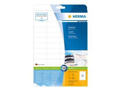 Image de Étiquettes Premium A4, blanches 52,5x21,2 mm papier mat 1400 pcs.
