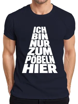 Immagine prodotto di T-shirt da uomo, colore blu navy, taglia S, con la scritta: "Sono qui solo per fare il buffone. Frase sarcastica e irriverente."