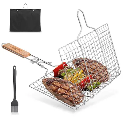 Imagen del producto de Cesta de parrilla portátil de acero inoxidable para verduras y pescado