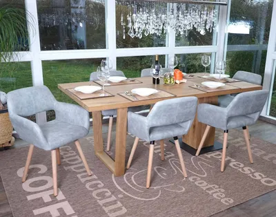 Produktbild von 6er-Set Esszimmerstuhl HWC-A50 II, Stuhl Küchenstuhl, Retro 50er Jahre Design  Textil, vintage betongrau, helle Beine