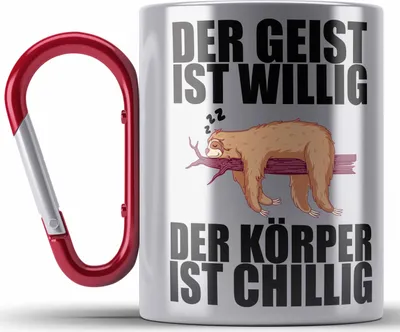 Produktbild von Trendation - Lustige Edelstahl Tasse Karabiner mit Spruch Faultier Mitarbeiter Arbeitskollege Geschenk Büro (Rot)