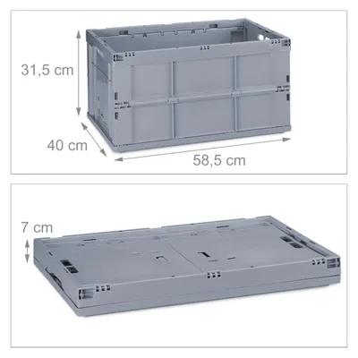 Imagen del producto de Relaxdays, caja plegable profesional, estable, para uso comercial, de plástico, alta calidad, 60 litros, dimensiones (alto x ancho x profundidad): 31,5 x 58,5 x 40 cm, color gris