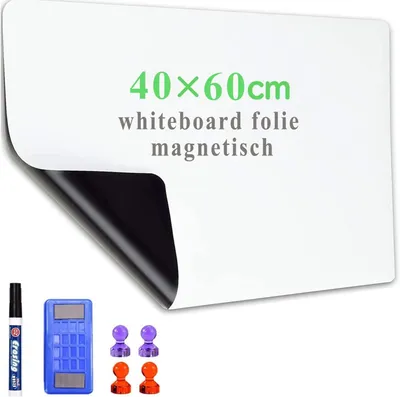 Obrázok produktu pre Magnetická fólia na tabule – 40 x 60 cm, samolepiaca, tabuľa na plánovanie, suché tabule, vrátane fixky a zotierača