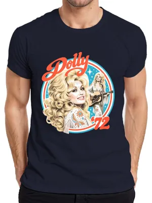 Productafbeelding van Dolly Parton, 72, countrymuzieklegende, retro Nashville, heren T-shirt, marineblauw, maat S