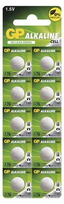 Alkalická knoflíková baterie GP A76F (LR44), 10 ks