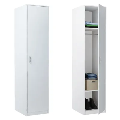 Produktbild von Kleiderschrank mit 1 Tür, 1 Kleiderstange und 2 Einlegeböden Garderobenschrank 45 cm breit Schrank schmal matte Oberfläche weiß