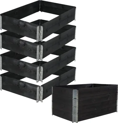 Produktbild von Hochbeet 4er Set Palettenrahmen Pflanzbeet 120x80x80 cm aus Holz schwarz Garten Balkon stapelbar