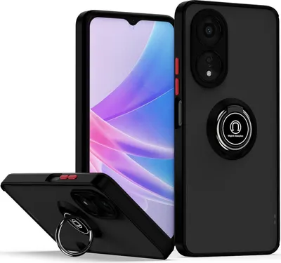Immagine prodotto di Custodia per Oppo A78 5G opaca traslucida in TPU con supporto ad anello e supporto Nero Rosso