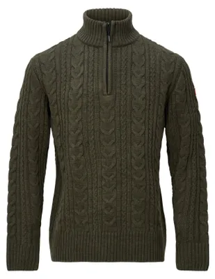 Immagine prodotto di Maglione girocollo con zip a metà, da uomo, colore verde militare - Taglia
