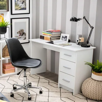 Produktbild von Dmora Schreibtisch Rifiano 121x50x75h cm Weiß, mit Regal und 3 Schubladen